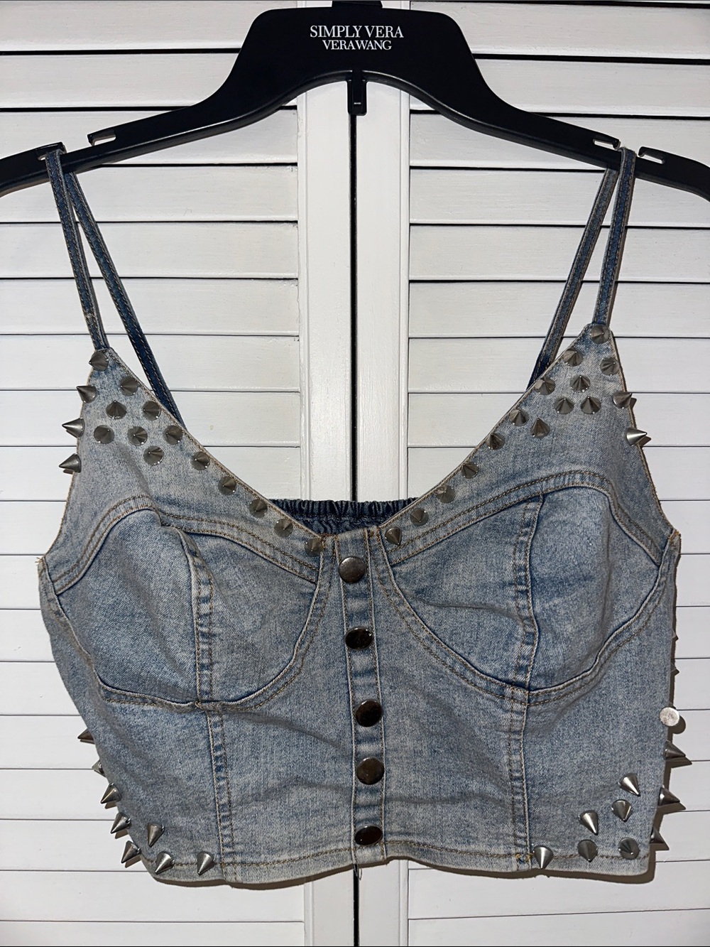 Simply Vera Vera Wang Light Blue Denim Studded Crop Top